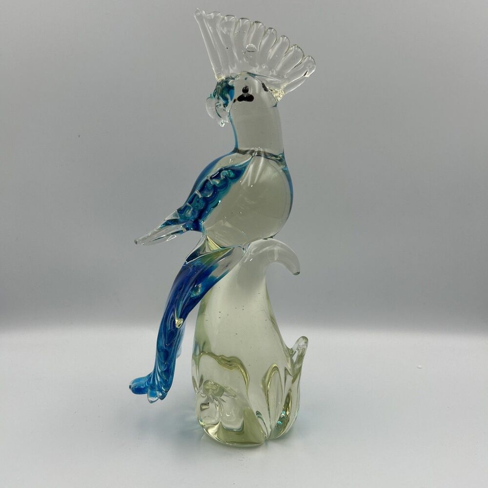 Vintage Murano Style Hand Blown Heavy Art Glass 12” Cockatoo/Parrot Sculpture